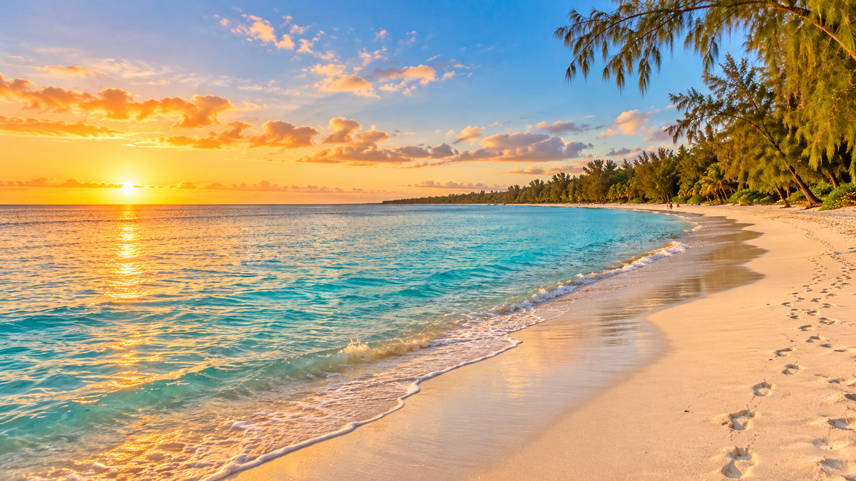 The long white beach at Belle Mare on the east coast of Mauritius