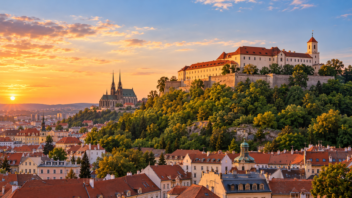 Špilberk Castle on its hill above the rooftops of Brno