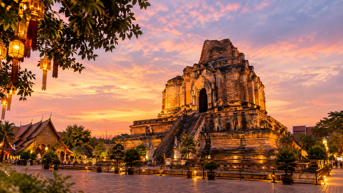 The Lanna chedi of Wat Chedi Luang in Chiang Mai's walled Old City