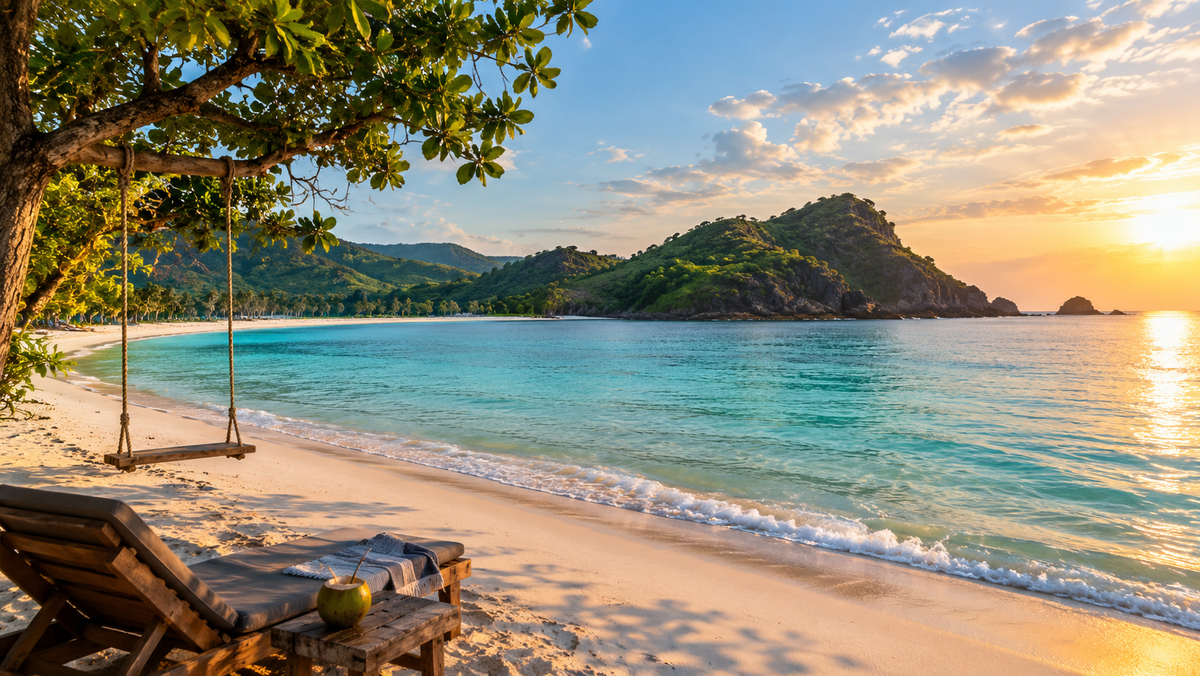 A quiet white-sand beach on the south coast of Lombok