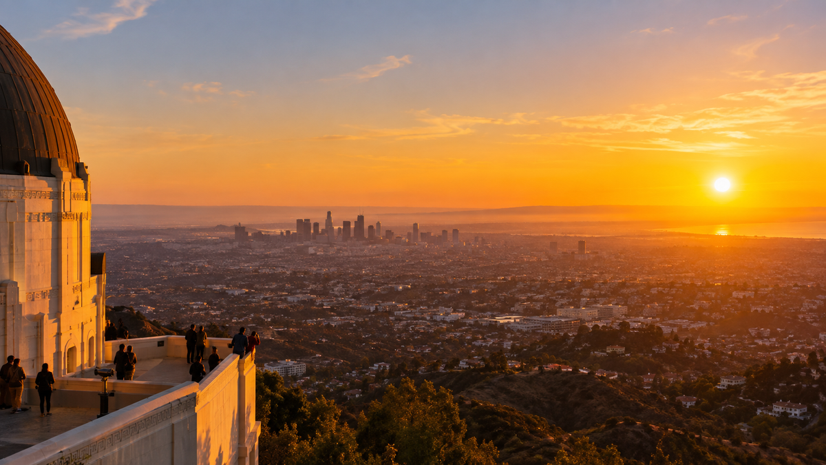 The Griffith Observatory overlooking Los Angeles at golden hour
