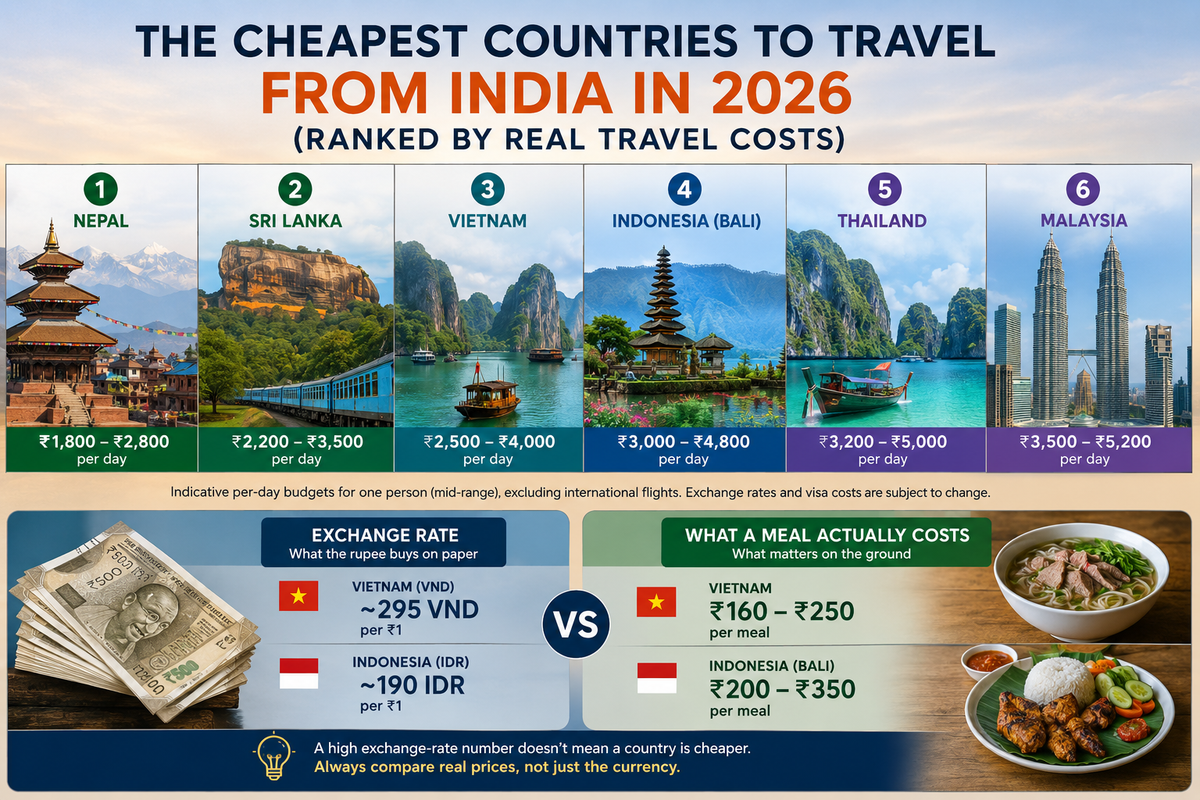 The Cheapest Countries to Travel From India in 2026 (Ranked by Real Travel Costs)