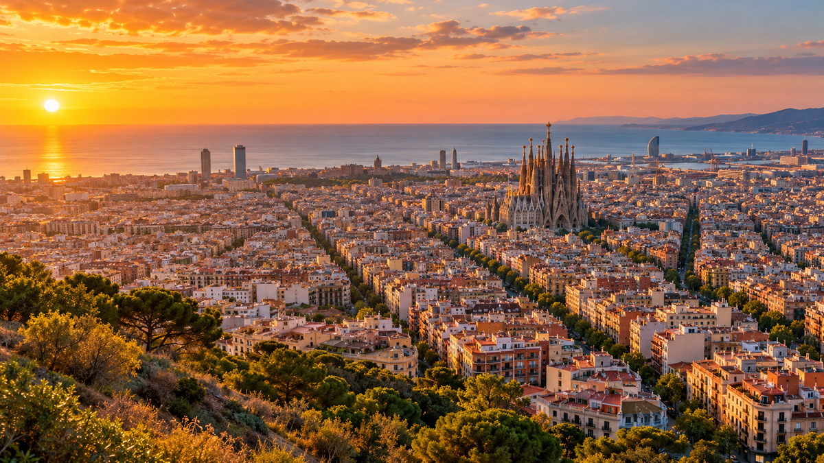 The Sagrada Família rising above the streets of the Eixample