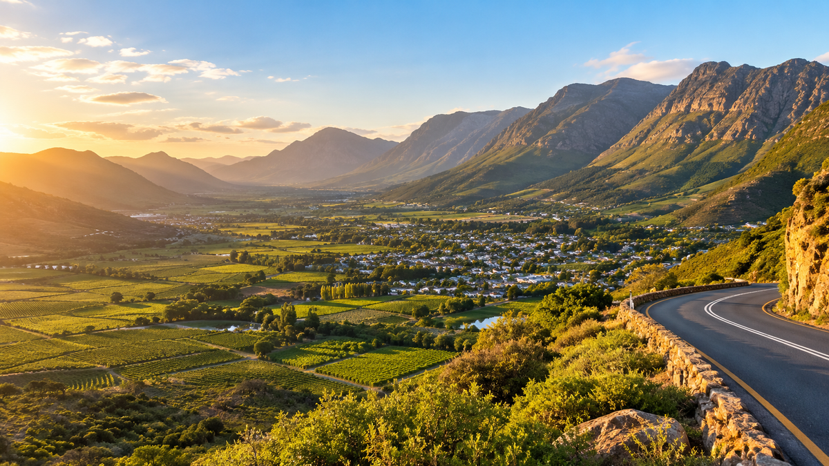 Vineyards below the mountains of the Franschhoek valley