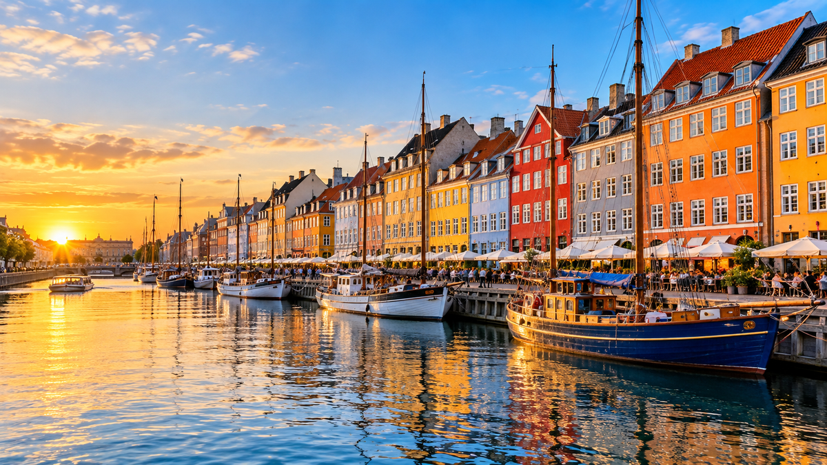 The coloured townhouses of Nyhavn along a Copenhagen canal