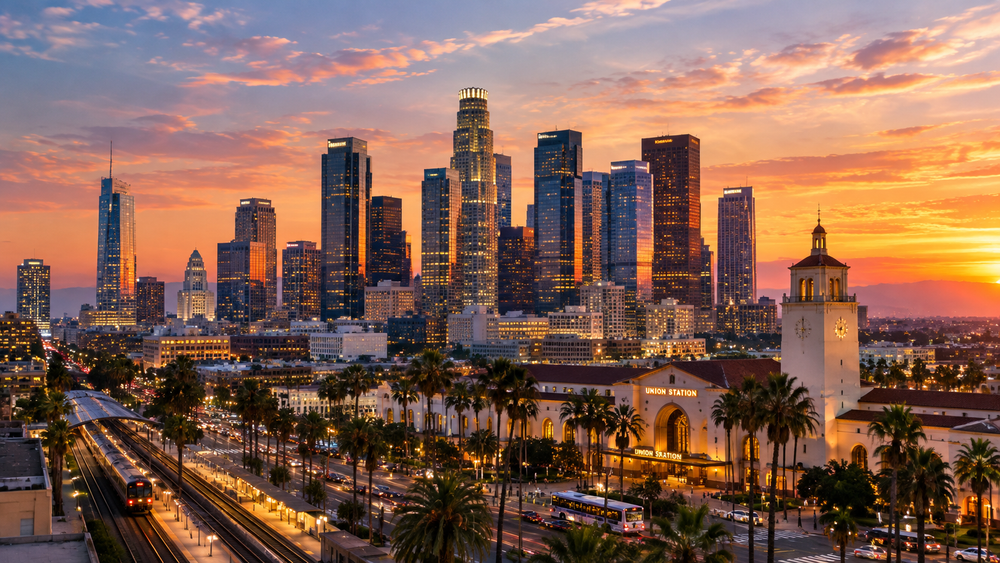 Downtown Los Angeles skyline near Union Station