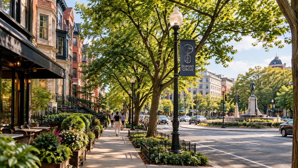 A tree-lined street in Dupont Circle, Washington DC