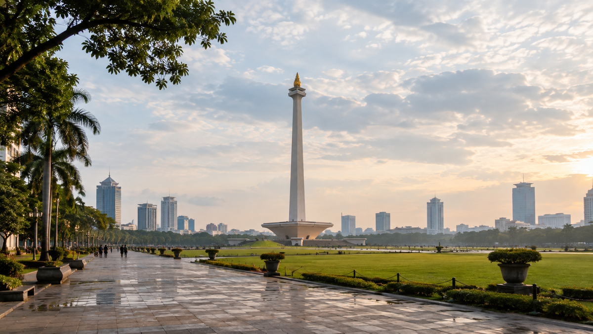 The National Monument rising over Merdeka Square in central Jakarta