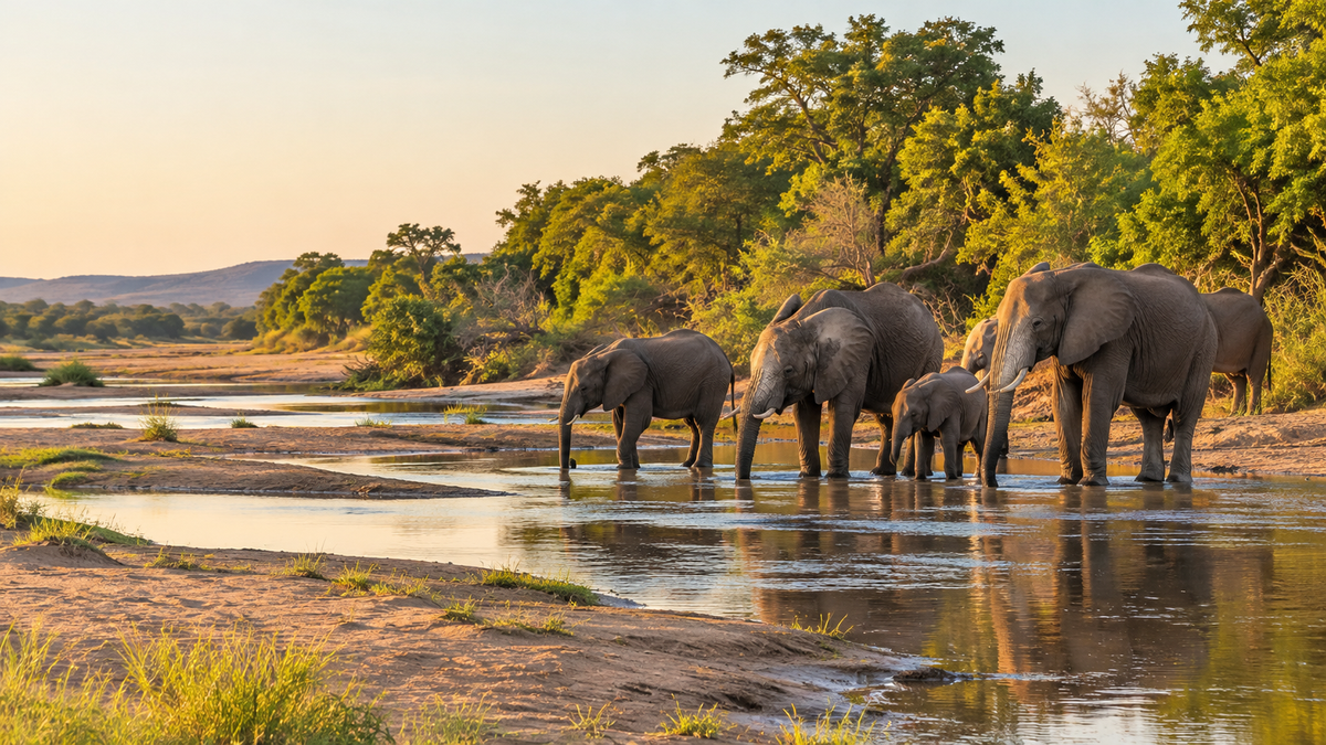Elephants at the Sabie River near Lower Sabie in southern Kruger