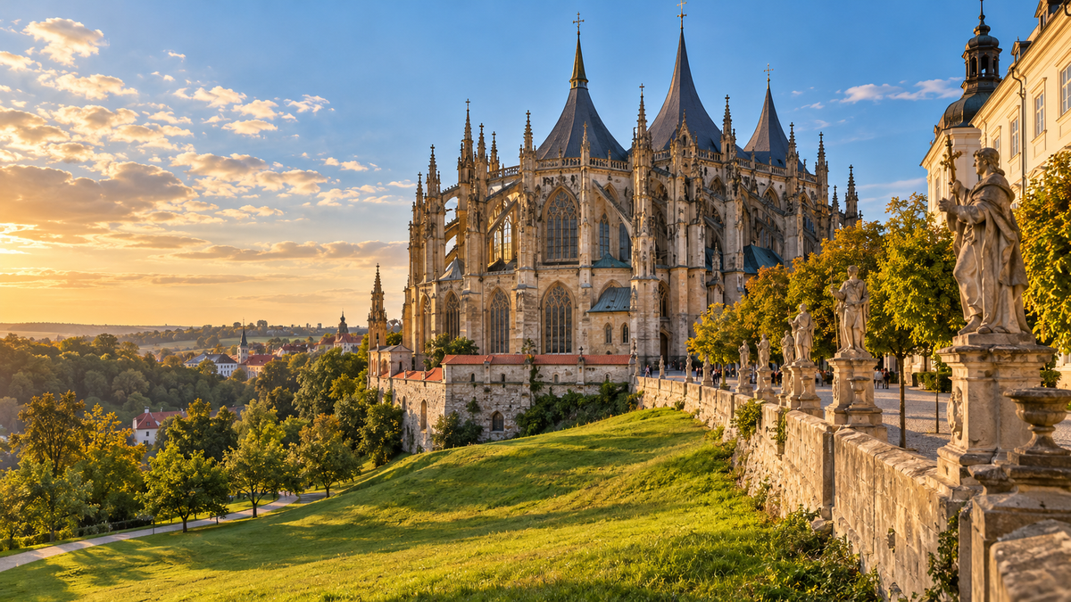 The Gothic spires of St Barbara's Cathedral in Kutná Hora
