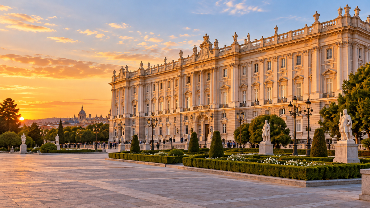The Royal Palace of Madrid seen from the Plaza de Oriente