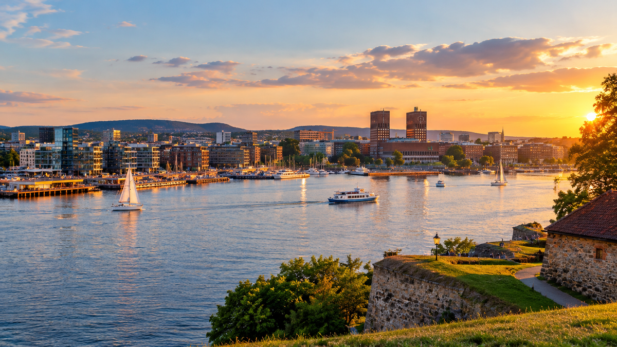 Oslo's harbour and City Hall seen from Akershus Fortress