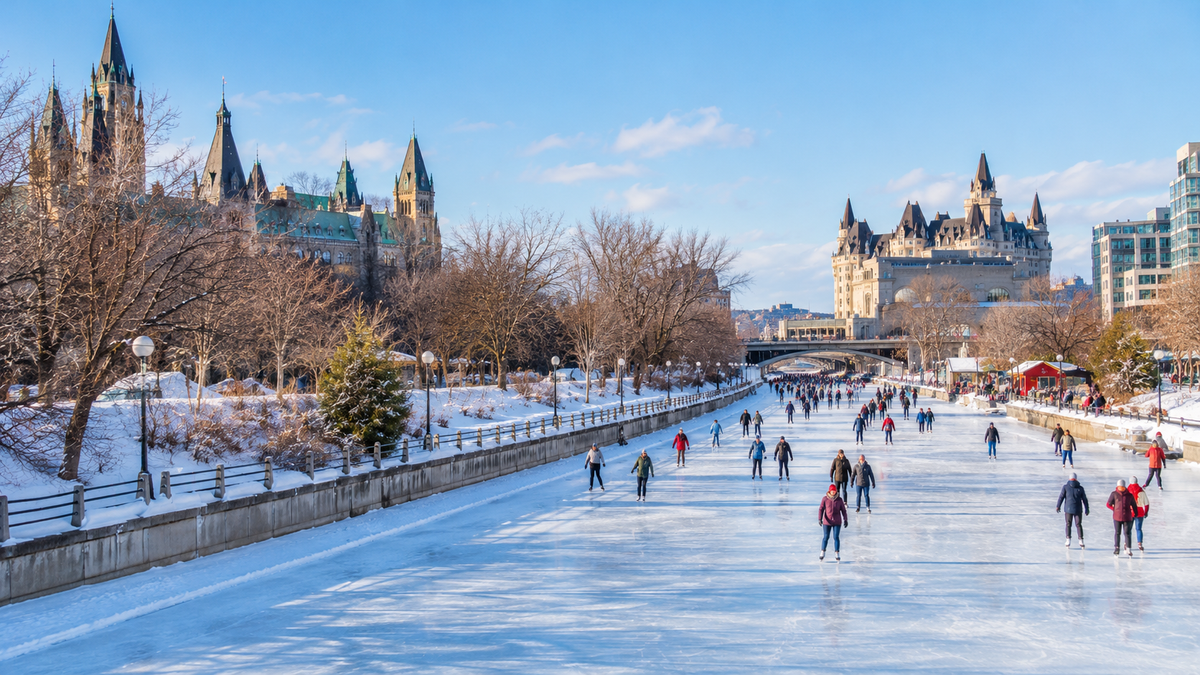 Skaters on the frozen Rideau Canal Skateway in Ottawa