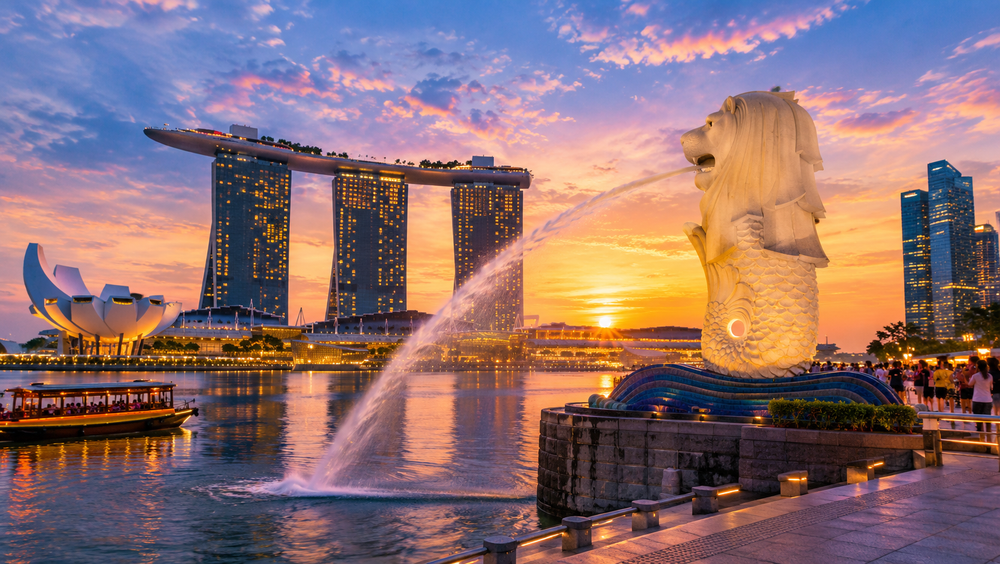 The Merlion and waterfront promenade, Marina Bay Singapore
