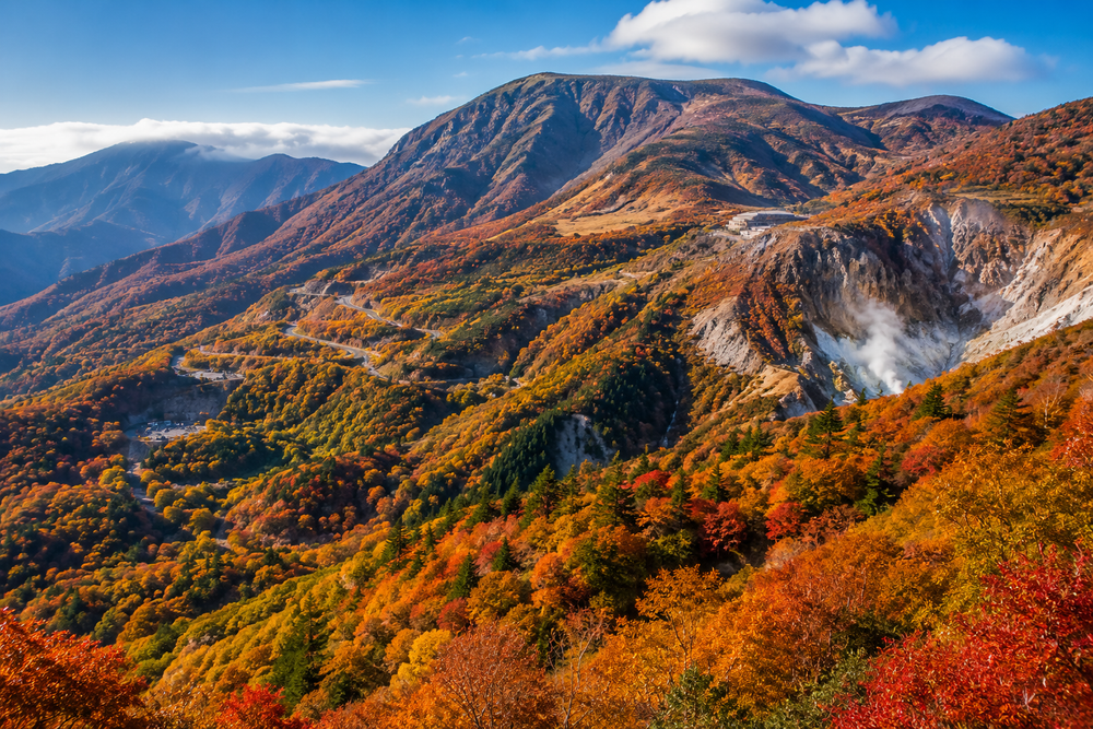 The Zao mountains in full autumn colour, Yamagata